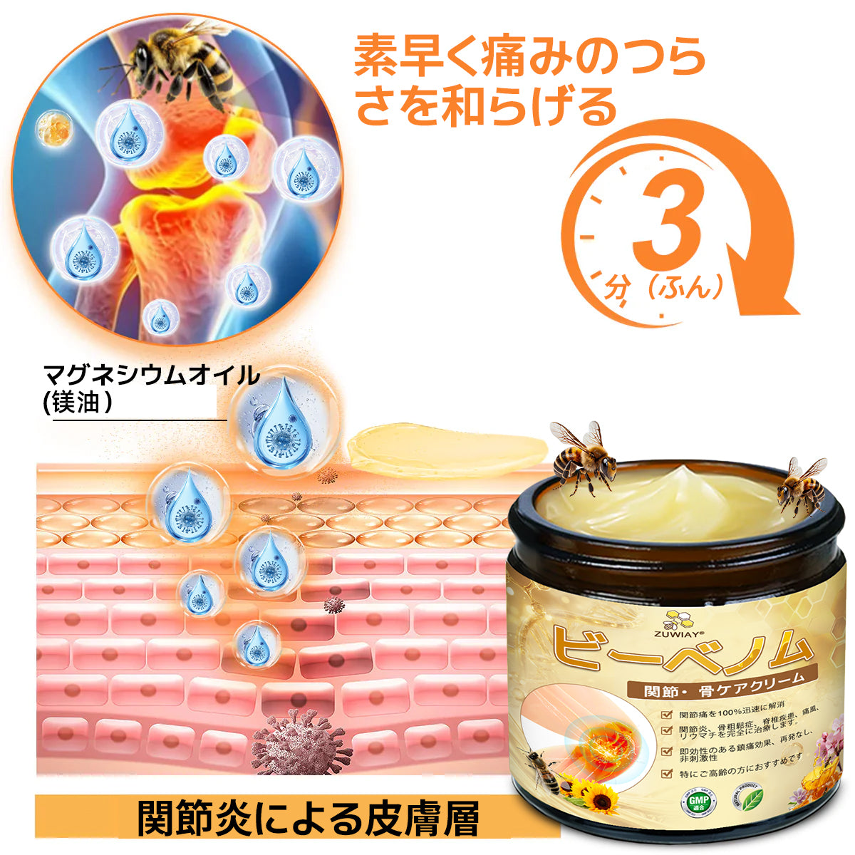 ZUWIAY® ハチ毒配合 痛み緩和・関節ケア・骨サポートクリーム 🎊🎊（膝・腰・肩・手首など全身ケア／中高年の方の運動の柔軟性と日常の快適さをサポート）